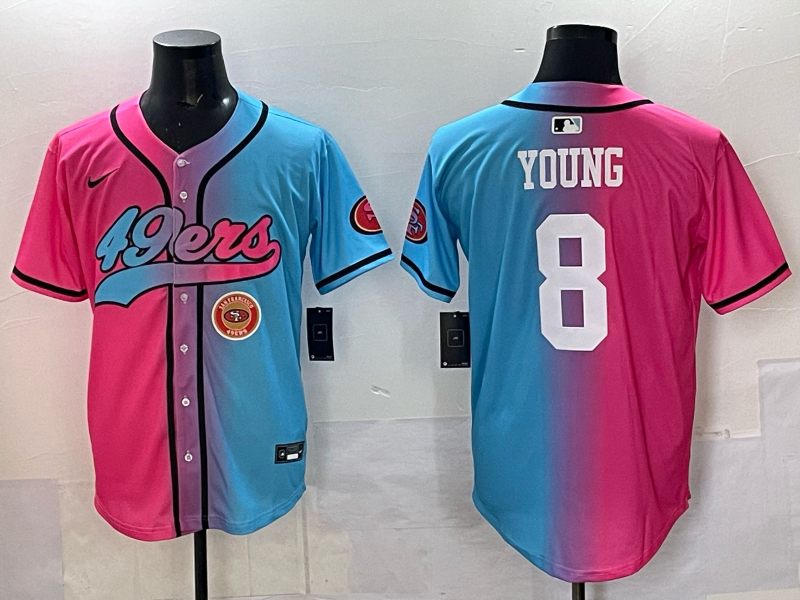 Men 2025 San Francisco 49ers 8 Young Pink Blue pink Nike Limited NFL Jersey 0010